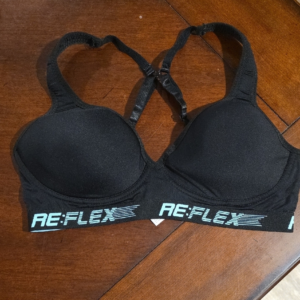 (J15) Reflex Black and Teal Sports Bra Sz L